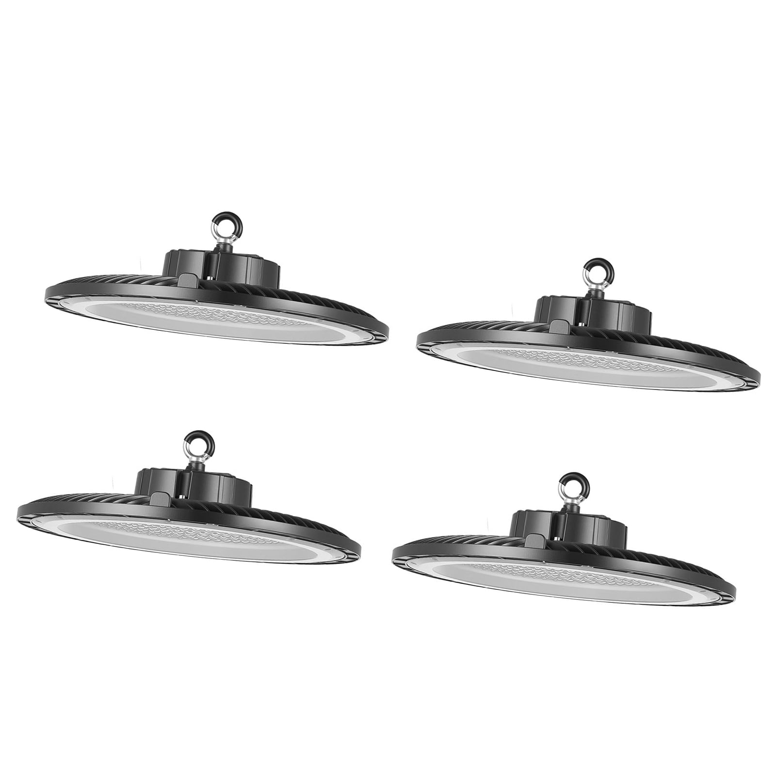 KFFKFF 4 Pack LED High Bay Lights, 5000K 250W 36000LM Bright UFO LED Lights, IP65 Waterproof, 100-277V for Warehouse, Workshop, Factory, Gym, Garage, Barn, Black