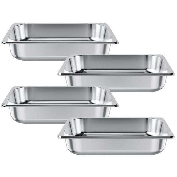 KFFKFF 4-Pack Stainless Steel Steam Table Pans, 1/2 Size, 2.5-Inch Deep, Anti-Jam Design, Durable Catering Trays for Home, Events, Restaurants, Hotels, and Buffets