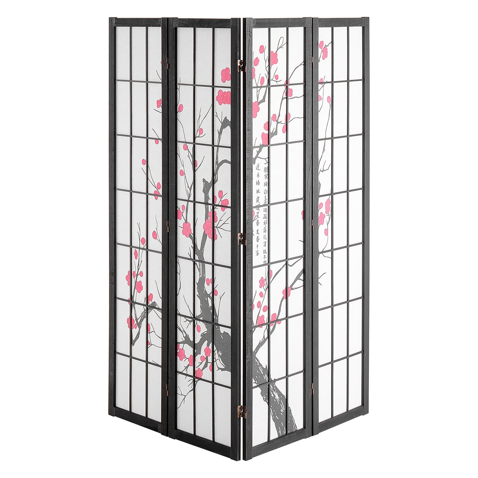 KFFKFF 4-Panel Japanese Room Divider Screen, Wooden Folding Privacy Screen for Indoor Use, Portable Partition for Room Separation and Decoration in Home, Office, Restaurant, and Bedroom