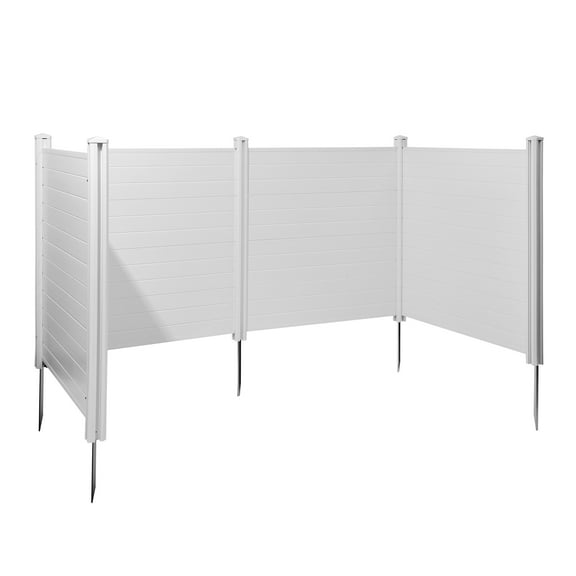 KFFKFF 4-Panel Outdoor Privacy Screen, 50 x 50 in Fence with 27.6 in Ground Stakes, Vinyl Horizontal Privacy Barrier for Pool Equipment, Trash Bins, and A/C Units, White