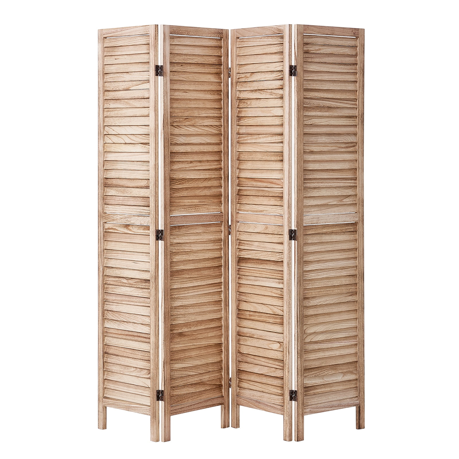 KFFKFF 4-Panel Wooden Room Divider, 66.9*63.8 Inch Folding Privacy Screen, Indoor Louvered Partition for Home, Office, Bedroom, Restaurant, and Room Separation