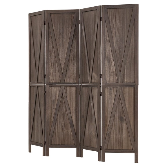 KFFKFF 4-Panel Wooden Room Divider with X Pattern, Folding Privacy Screen for Home Decor and Room Separation, 67 Inches Tall, Solid Frame, 360 Two-Way Hinges, Rustic Wooden Partition with Hardware