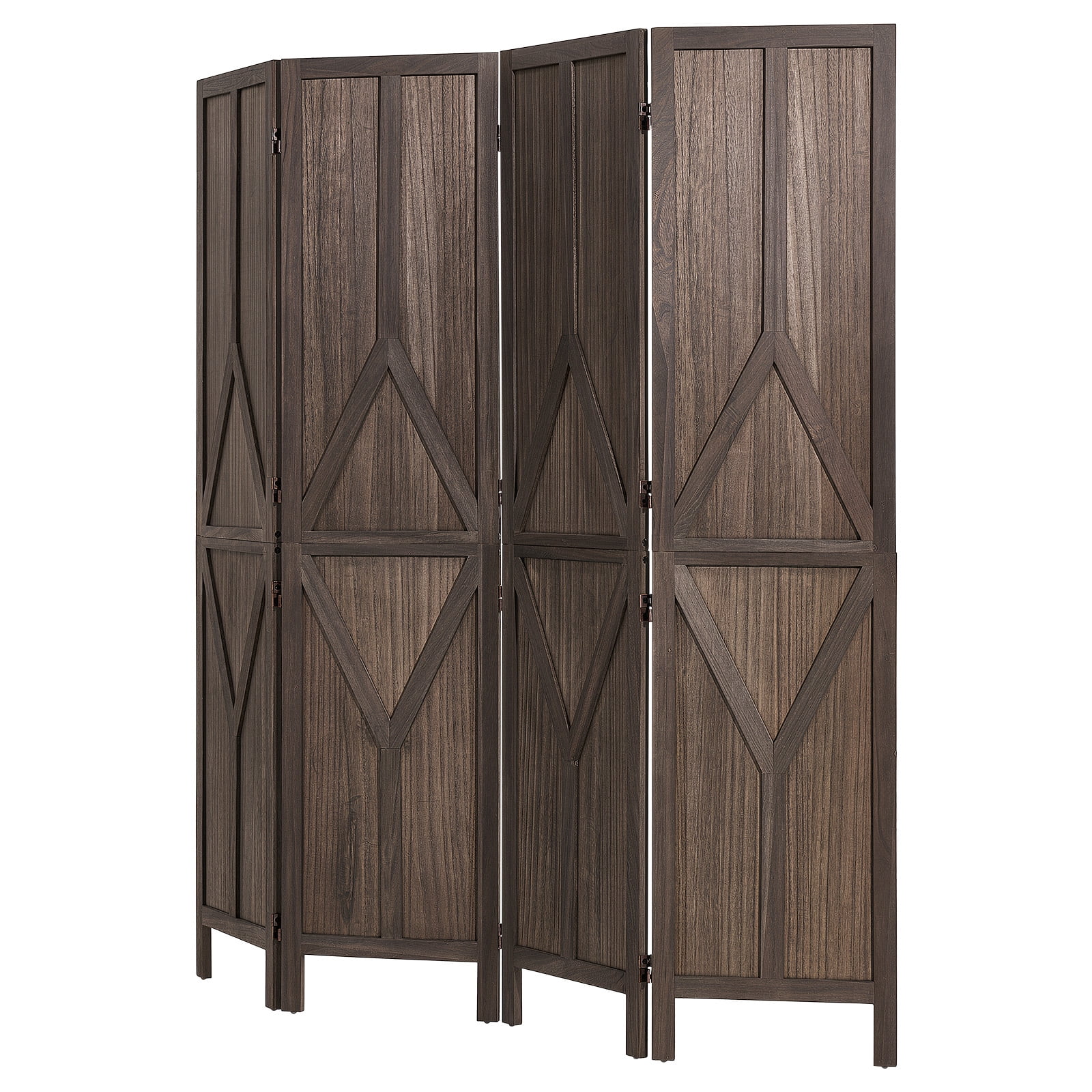 KFFKFF 4-Panel Wooden Room Divider with Y Pattern, Privacy Screen for Home Decor and Space Separation, 67-Inch Height, Sturdy Frame, Two-Way Hinges, Rustic Wooden Partition with Included Hardware