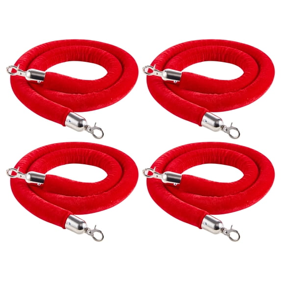 KFFKFF 4 Pcs Red Velvet Stanchion Ropes, 5 ft Crowd Control Barrier ...