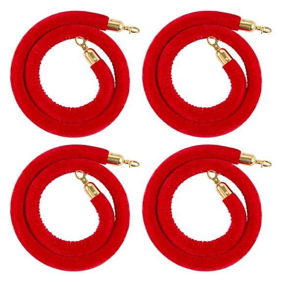 KFFKFF 4 Pcs Red Velvet Stanchion Ropes, 5 ft Crowd Control Ropes with Gold Hooks, Queue Barrier Rope for Events, Theaters, Openings, Hotels, and Parties