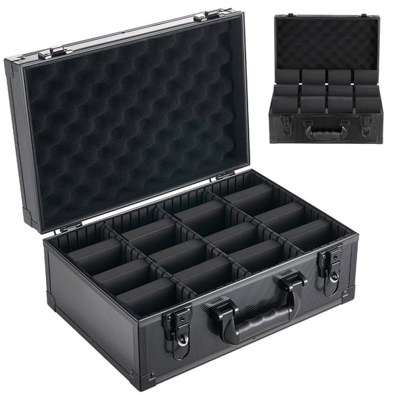KFFKFF 4-Row Graded Card Storage Box with Lock, Trading Card Organizer for 120 PSA Slabs, Includes 12 Dividers, Key, Fits 95 SGC, 85 BGS, 435 Top Loaders & 999+ Loose Cards