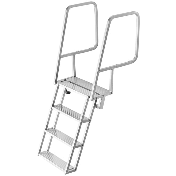 KFFKFF 4-Step Flip-Up Dock Ladder, Durable Aluminum Alloy Boat Swim Ladder with Non-Slip Wide Steps, 350 lbs Load Capacity, Pull Rope for Easy Use, Ideal for Lake, Pool, and Marine Boarding