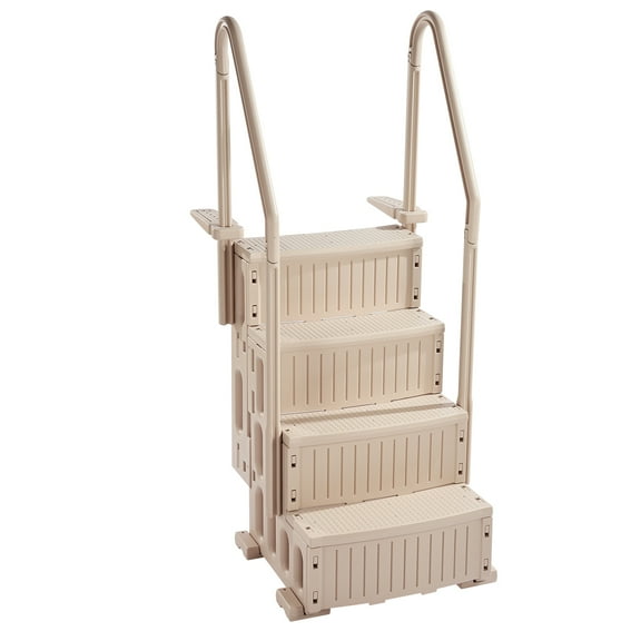 KFFKFF 4-Step Above Ground Pool Ladder, Anti-Slip Pool Steps with Dual Handrails, Supports 400 lbs, Fits 48-54 Inch Inground & Above-Ground Pools, Taupe