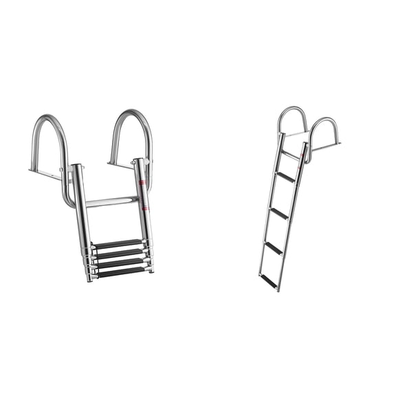 KFFKFF 4-Step Stainless Steel Telescoping Boat Ladder, Folding Swim Deck Ladder with Anti-Slip Steps and Handrails, 600 lbs Weight Capacity, Suitable for Rear Entry on Yachts, Pontoon Boats