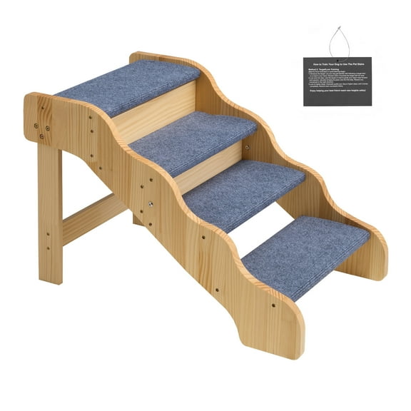 KFFKFF 4-Step Wooden Pet Stairs, Durable Dog Steps for Beds, Sofas, and Cars, 150lbs Capacity, Non-Slip Design, Stable Ladder for Small to Large Pets and Older Animals