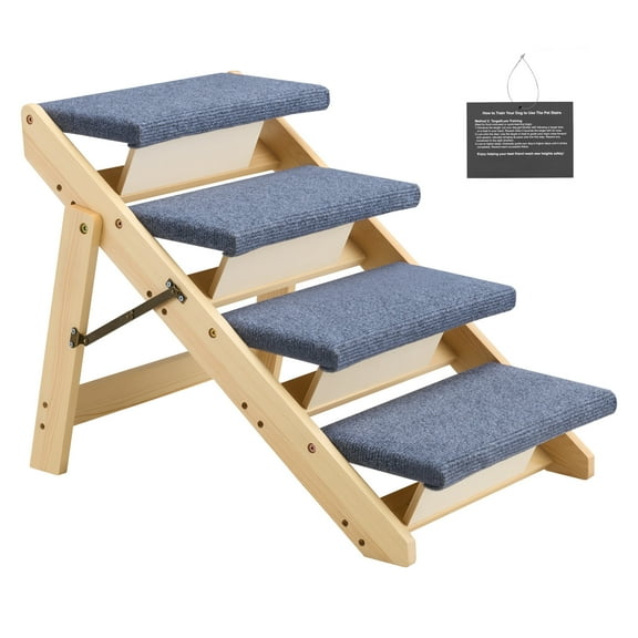 KFFKFF 4-Step Wooden Pet Stairs, Foldable Dog Steps for Beds, Sofas, and Cars, 110 lbs Capacity, Compact Design, Durable and Stable Ladder for Small to Large Pets