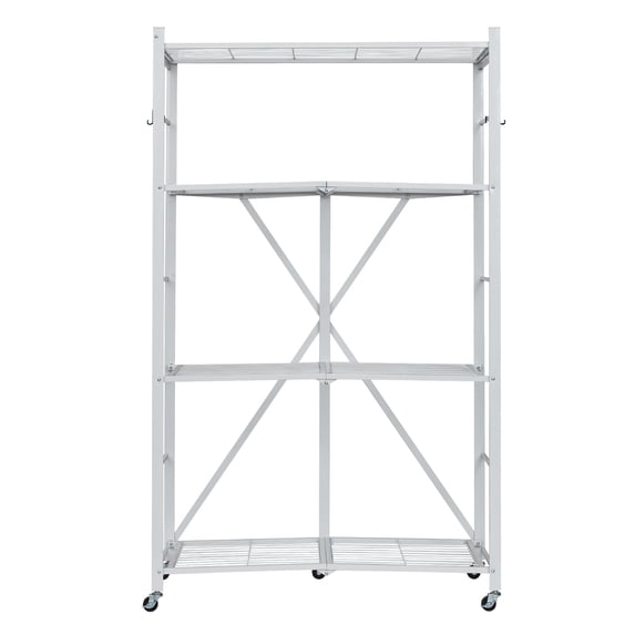 KFFKFF 4-Tier Foldable Storage Shelf with Wheels, 36-inch W x 21-inch D x 60-inch H Folding Metal Rack Shelving Unit, Durable No-Assembly Organizer for Garage, Kitchen, Basement, White