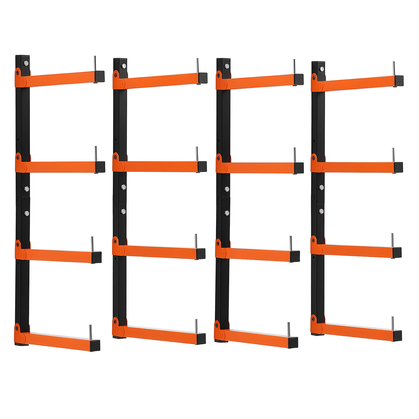 KFFKFF 4-Tier Lumber Rack,4-Pack with 110 lbs Capacity per Tier,Foldable Wall-Mounted Wood Storage for Garages,Workshops,Warehouses,Adjustable Cantilever Arms,Steel Construction,Orange & Black Design