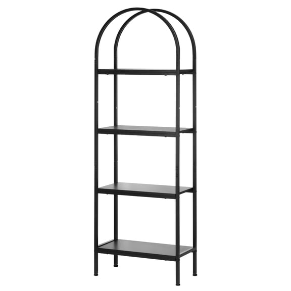 KFFKFF 4-Tier Open Bookshelf with Arched Design, Metal Frame Storage Shelves, Freestanding Industrial Display Rack for Office, Bedroom, or Living Room, Black