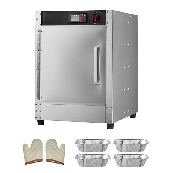 KFFKFF 4-Tier Stainless Steel Food Warmer with Water Tray, Adjustable Shelves, and Single Door, Includes 4 Pans, Perfect for Keeping Pizza, Chicken,and Other Foods Warm in Restaurants and Concessions