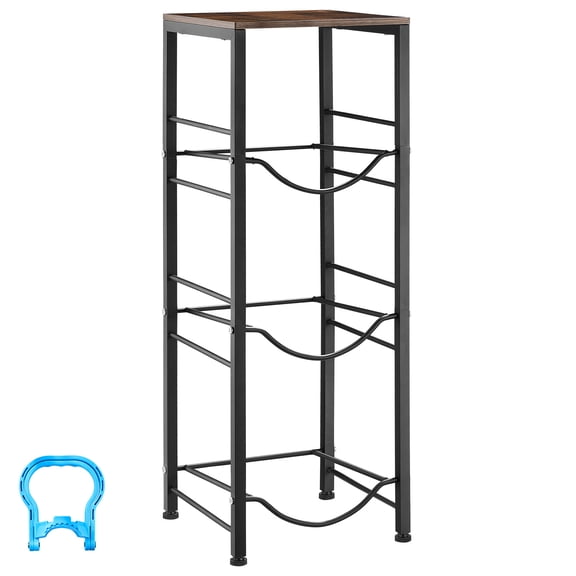 KFFKFF 4-Tier Water Jug Rack, Organizer for 3 and 5 Gallon Bottles, Heavy-Duty Storage Shelf with Detachable Design for Home, Office, and Kitchen, Black and Brown