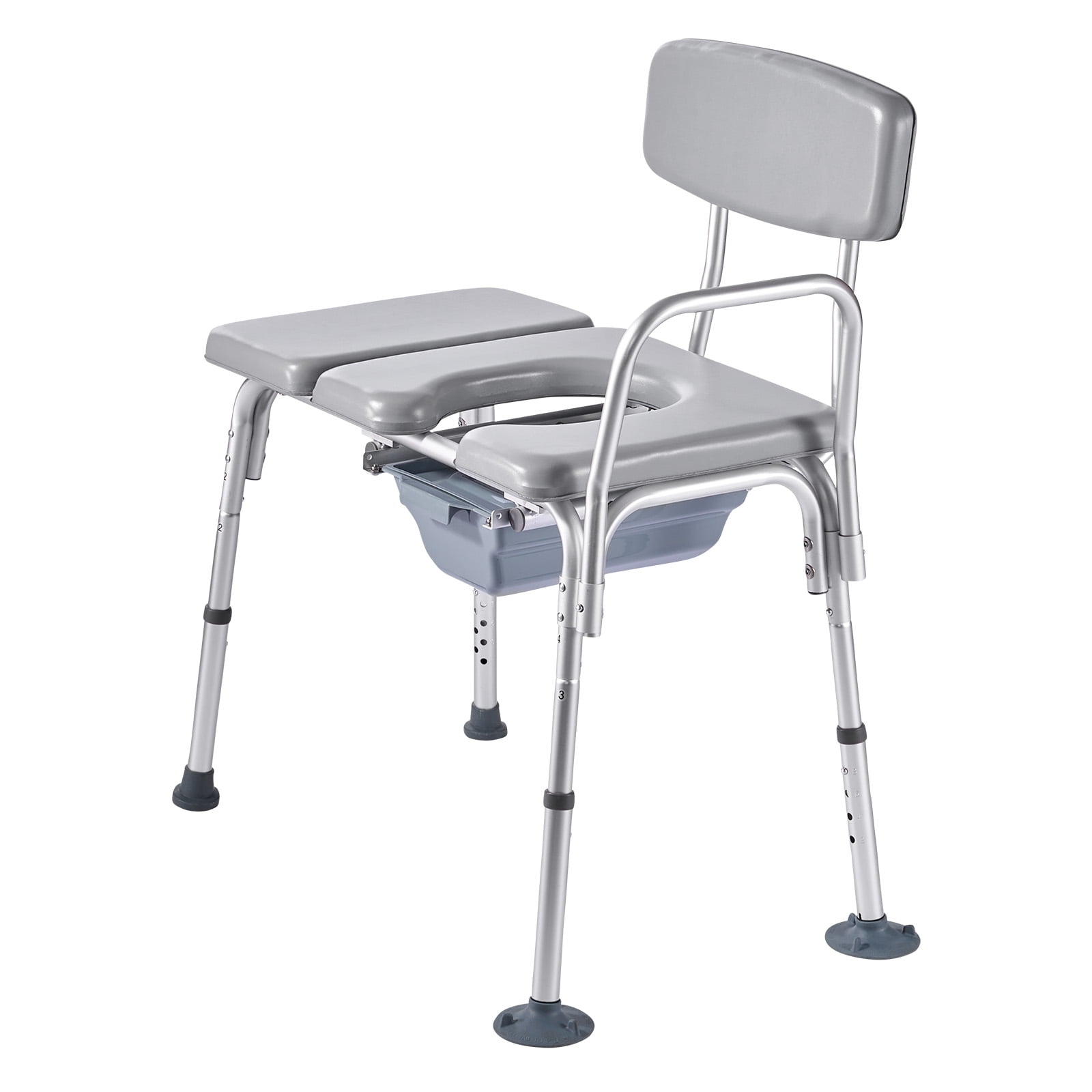 KFFKFF 4-in-1 Bedside Commode Chair, 500 lbs Capacity, Portable Toilet with Padded Seat and Backrest, Removable 5L Bucket, Adjustable Height Chair for Adults and Seniors