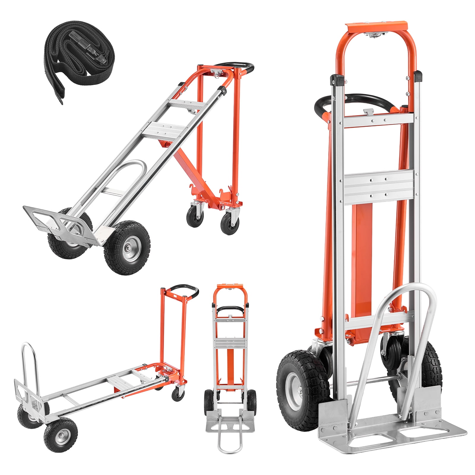 KFFKFF 4-in-1 Convertible Hand Truck, 1000 lbs Capacity in 4-Wheel Mode, Multi-Function Dolly with Non-Slip Handle & Durable Wheels, Aluminum Alloy Portable Cart for Home, Office, and Warehouse Use