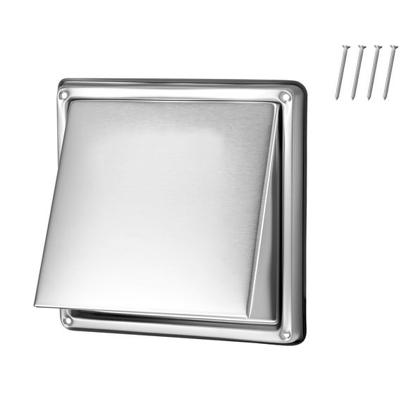 KFFKFF 4-inch External Wall Vent Cover, Square AC Vent Gable Cover, Durable Stainless Steel with Integrated Protective Screen, Suitable for Home, Bathroom, Garage, Kitchen, Basement (1 Pack, Silver)
