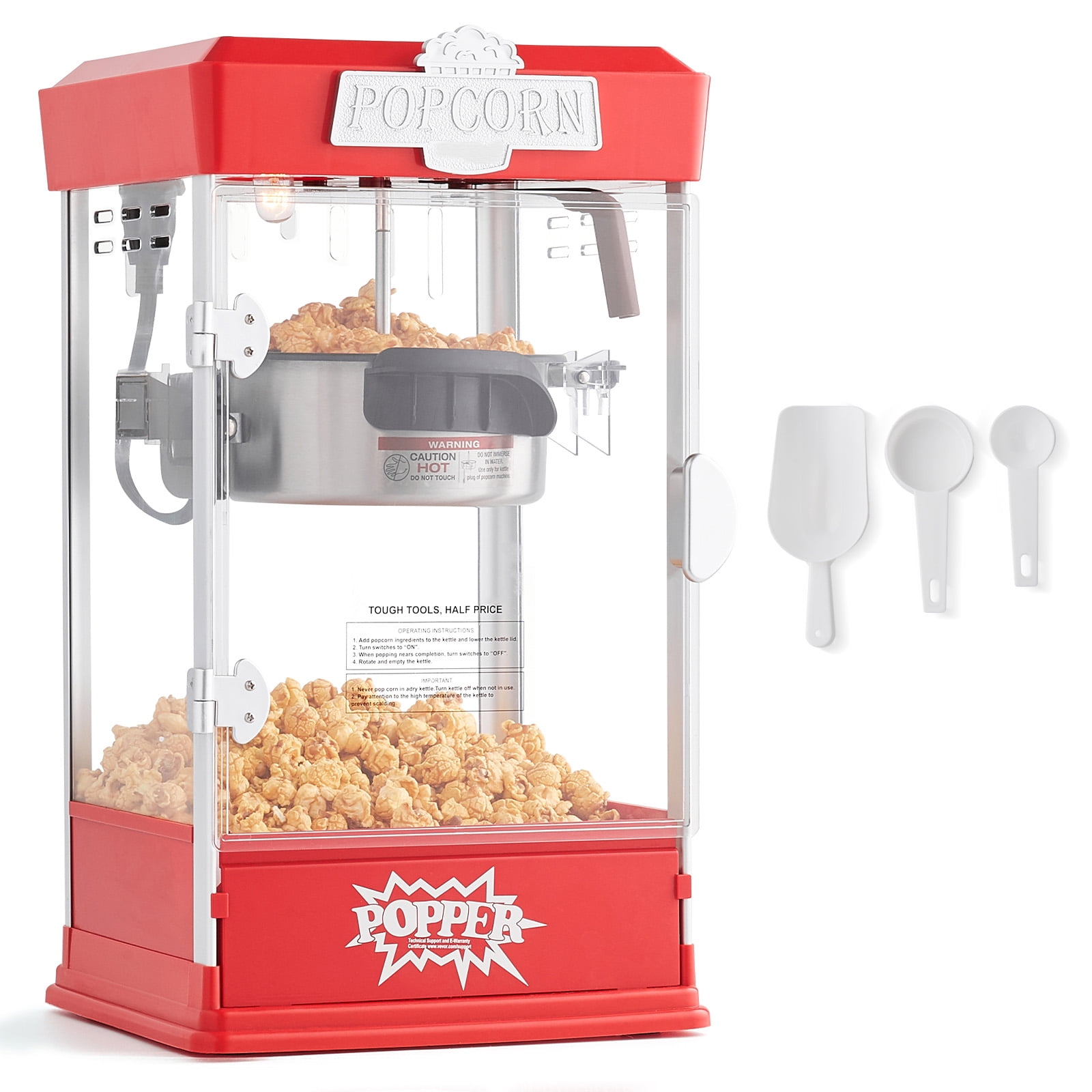 KFFKFF 4 oz Commercial Popcorn Maker, 480W Popcorn Popper, 1.5 Gallon per Cycle Countertop Popcorn Creator, Comes with 3 Ladles, Cinema Inspired Design, Red