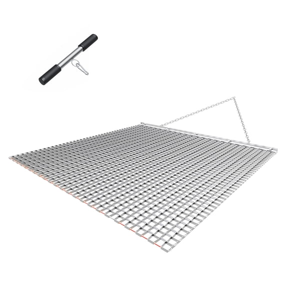 KFFKFF 4 x 4 ft Drag Harrow, Efficient Chain Harrow Rake for ATVs, UTVs, and Tractors, Durable Galvanized Steel Mesh with Towing Chain, Ideal for Gravel Driveways, Farm Fields, and Leveling Tasks