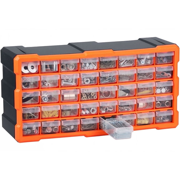 KFFKFF 40-Drawer Plastic Storage Organizer, Stackable Cabinet for Garage Organization, Wall-Mountable Toolbox for Small Parts, Hardware, Beads, Screws, Crafts, and Building Bricks