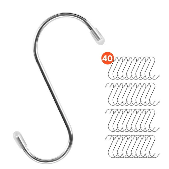 KFFKFF 40-Pack S Hooks, 3.4-Inch Metal S-Shaped Hangers with 22.05 lbs Load Capacity, Durable Stainless Steel Hooks for Hanging Plants, Clothes, and More in Garden, Closet, Kitchen, or Bathroom