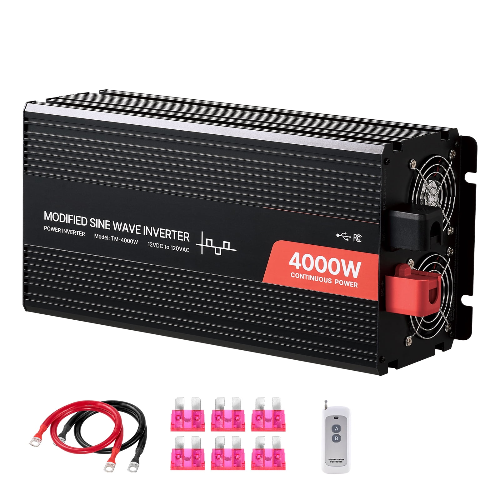 KFFKFF 4000W Power Inverter, 12V DC to 120V AC Modified Sine Wave ...