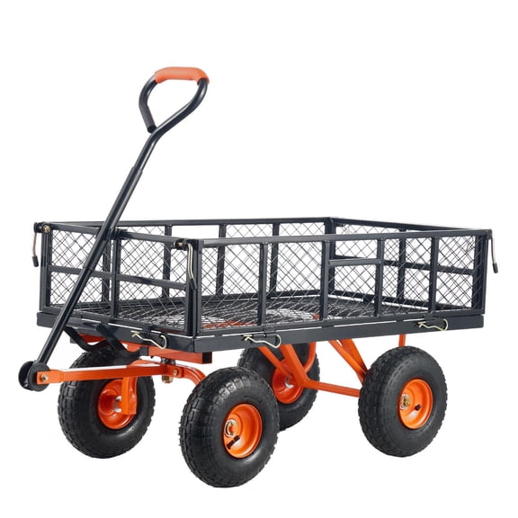KFFKFF 400lbs Garden Dump Cart , 17x30x7 inch Metal Garden Dump Truck, Yard Cart and Truck Heavy Duty, 10in Rubber Tires