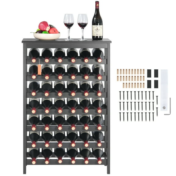 KFFKFF 42-Bottle Wine Rack, 7-Layer Bamboo Storage with Top Surface, Stable Free-Standing Shelf for Bottles, Ideal for Kitchen, Bar, Cellar - Black
