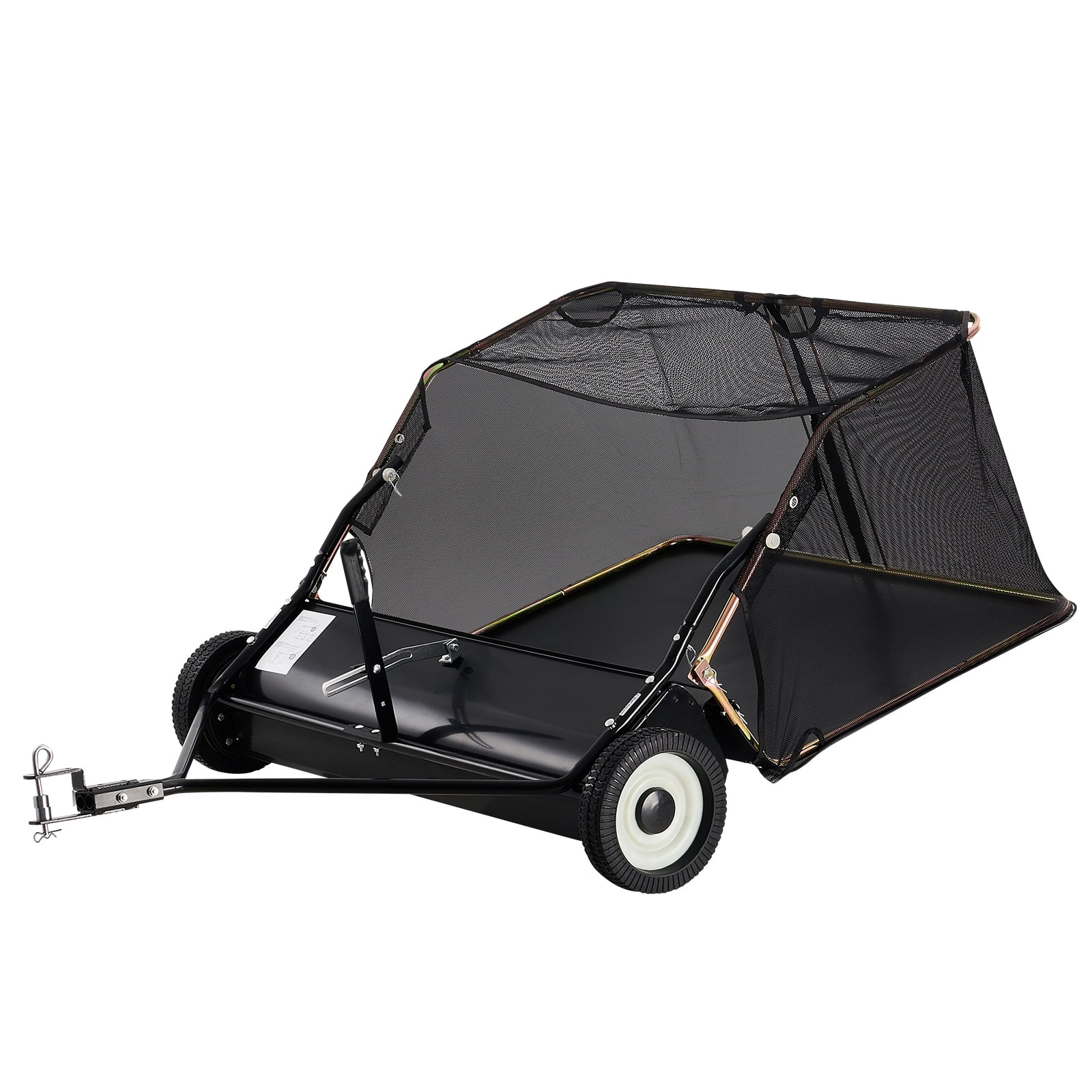 KFFKFF 42-inch Tow-Behind Lawn Sweeper, 12 cu.ft. Large Capacity Grass and Leaf Collector with Dump Rope Design, Adjustable Height for Efficient Debris and Grass Collection