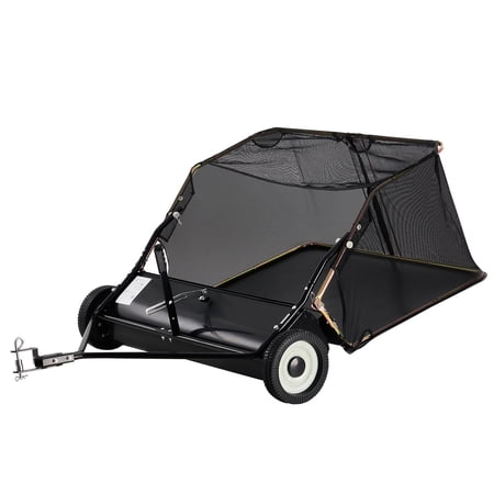 KFFKFF 42-inch Tow-Behind Lawn Sweeper, 12 cu.ft. Large Capacity Grass and Leaf Collector with Dump Rope Design, Adjustable Height for Efficient Debris and Grass Collection