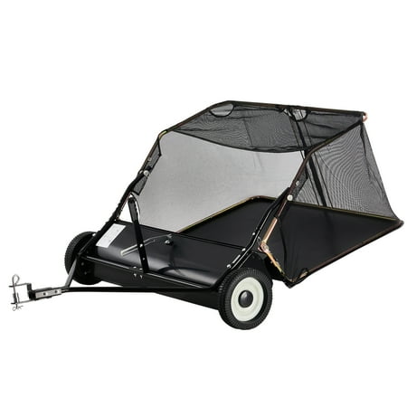 KFFKFF 42-inch Tow-Behind Lawn Sweeper, 12 Cu.ft. Spacious Pull Behind Grass Collector, Robust Leaf & Grass Sweeper with Innovative Dumping Rope Mechanism, Customizable Sweeping Height for Gathering