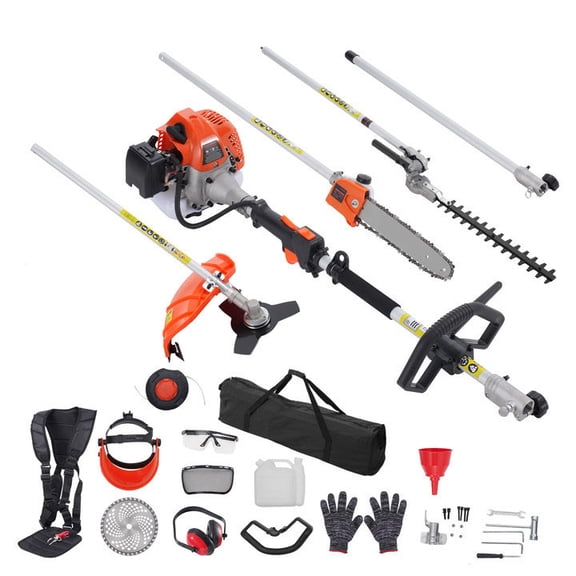 KFFKFF 43CC 6-in-1 Versatile Gardening Tools, Gas-Powered Hedge Trimmer, Weed Trimmer, String Cutter, Brush Slicer, Edge Trimmer, and Pole Saw Pruner with Extendable Shaft