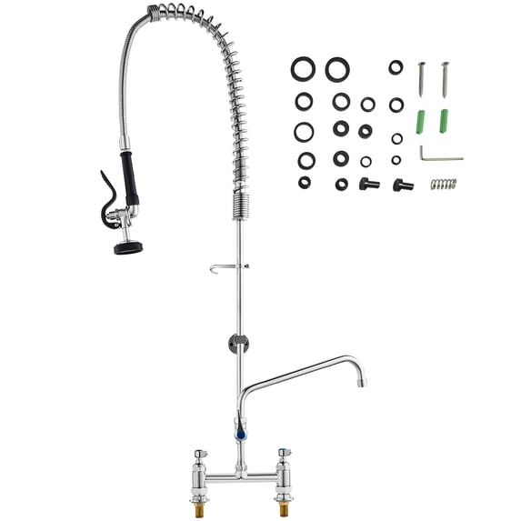 KFFKFF Kitchen Faucet with Pull Down Sprayer, 44" Height Deck Mount Kitchen Sink Faucet Commercial Pre-Rinse Sprayer for Farmhouse Laundry