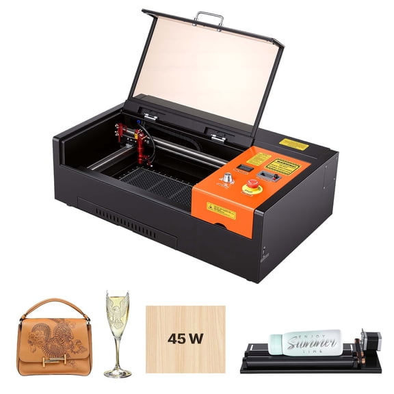 KFFKFF 45W CO2 Laser Engraver, 12 x 8 in Desktop Laser Cutter and Engraving Machine with Rotary Axis, Air Assist, Compatible with LightBurn, CorelDRAW, and GRBL for Wood, Acrylic, and Glass