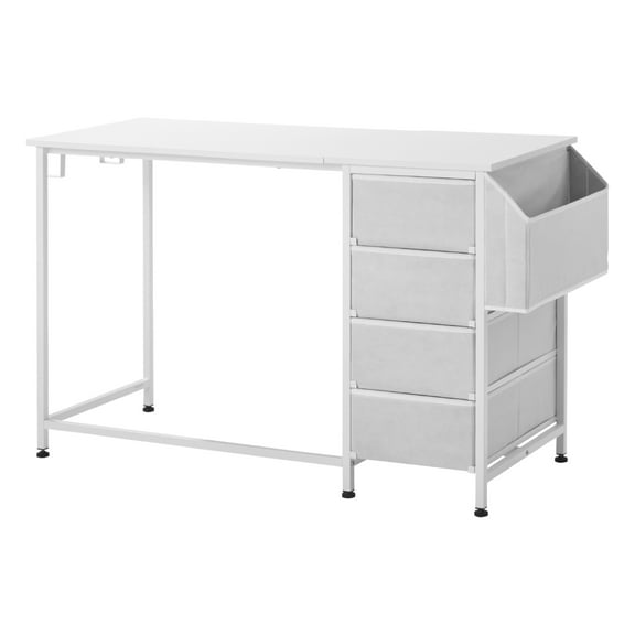 KFFKFF 47-Inch Reversible Computer Desk with Fabric Drawers, Modern Study and Work Table for Home Office or Bedroom, Simple PC Desk with Metal Frame, White