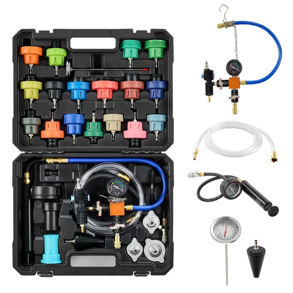 KFFKFF 47-Piece Coolant Pressure Tester and Radiator Vacuum Refill Kit, Universal Fit Automotive Cooling System Tool with Pressure Pump and Aluminum-Plastic Filler, Includes 3 Metal Adapters