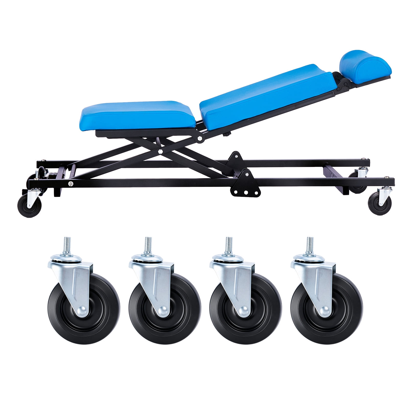 KFFKFF 48 in Adjustable Height Mechanic Creeper, 570 lbs Capacity Rolling Garage Seat with Backrest & Headrest, Cushioned Chair for Vehicle and Aircraft Maintenance