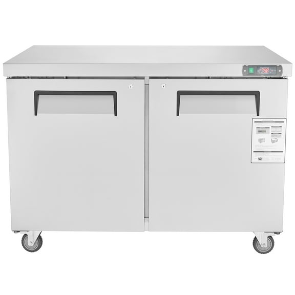 KFFKFF 48" Commercial Refrigerated Food Prep Table, 12.9 Cu. Ft Stainless Steel Sandwich & Salad Station with Two Doors, Frost-Free Design and Lock for Restaurants and Bars
