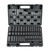 KFFKFF 48-Piece 3/8 Drive Impact Socket Set with SAE 5/16-3/4 and Metric 8-22mm Sizes, 6-Point Cr-V Construction, Includes Drive Extension Bar, Universal Joint, Power Drill Adapter