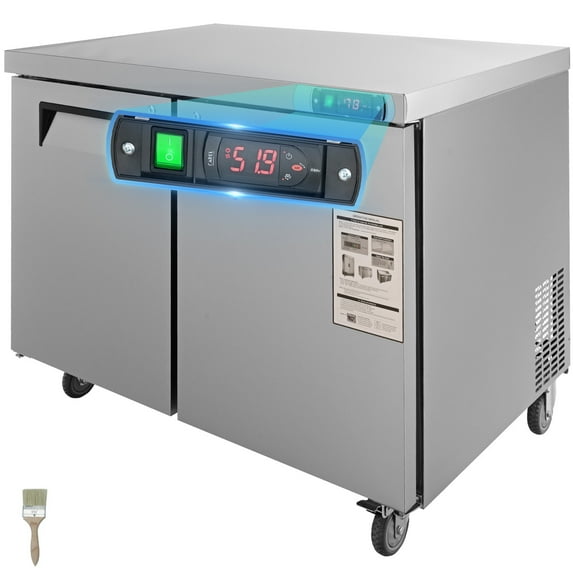 KFFKFF 48"W Refrigerated Prep Table 12.85 Cu. Ft. Food Prep Fridge with 2 Doors, Adjustable Shelf, LED Temp Control