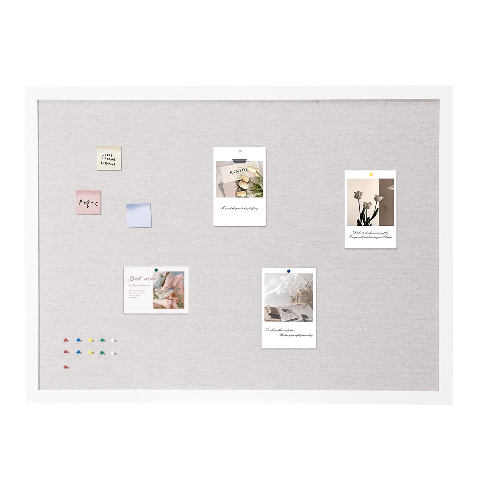 KFFKFF 48"x36" White Cork Board featuring Linen Surface - Chic Wall-Hanging Message Board for Home, School, Office - Sophisticated & Practical Information Display