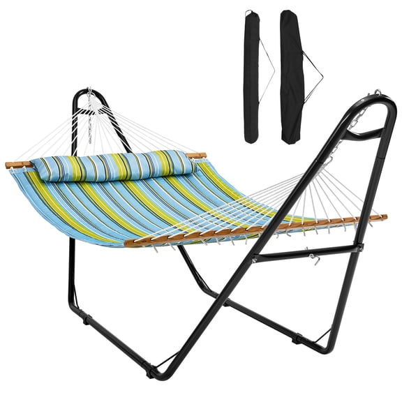 KFFKFF 480 lb Capacity Double Quilted Fabric Hammock Two Person with Stand