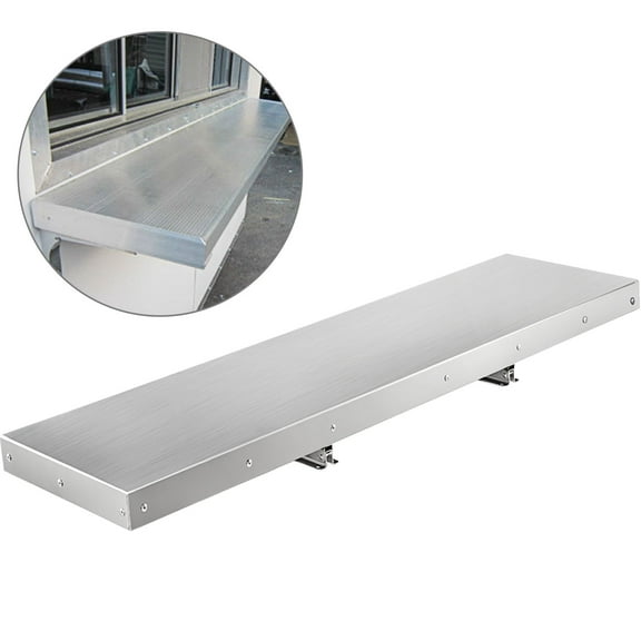 KFFKFF 48Lx12W Inch Drop-Down Serving Shelf, Stainless Steel, Foldable Design for Food Service at Concession Trailer Windows