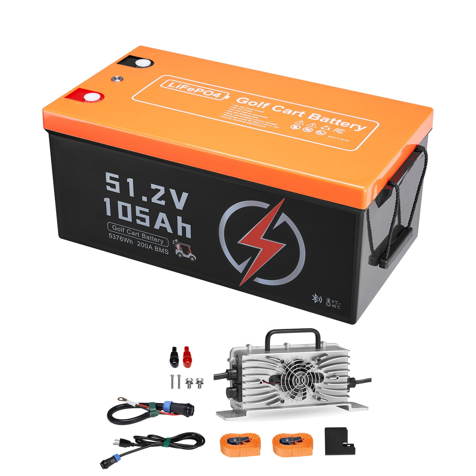 KFFKFF  48V 105Ah Lithium Battery for Golf Cart, 48 Volt Golf Cart Battery equipped with 200A BMS, LCD Display and Mobile Application, LiFePO4 Battery with 600A Maximum Current