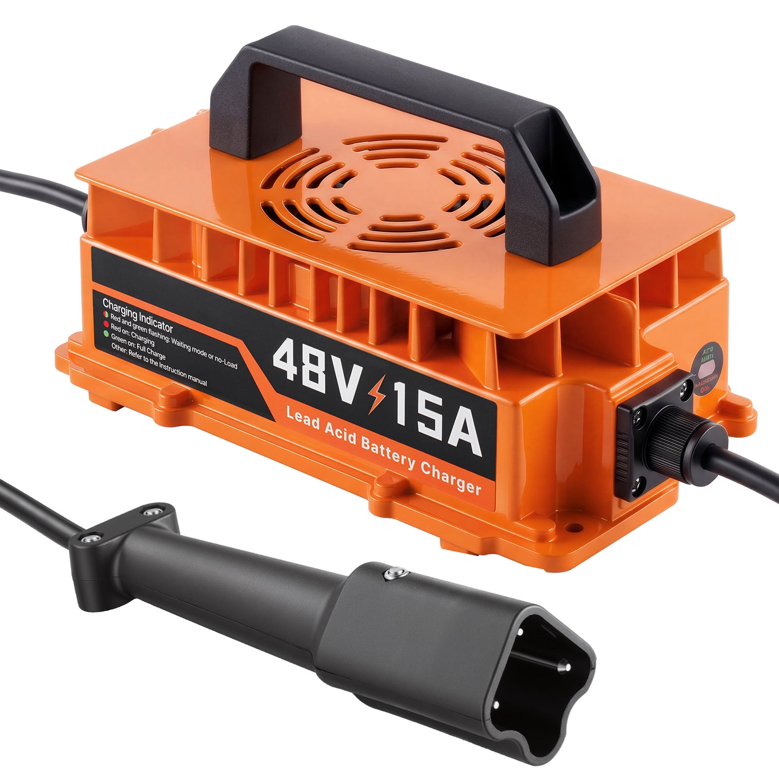 KFFKFF 48V 15A Golf Cart Battery Charger with 3-Pin Leaf Plug, Compatible with Yamaha G29 Drive, Designed for Lead Acid Batteries,LED Indicators, Cooling Fan, and IP67 Waterproof Rating