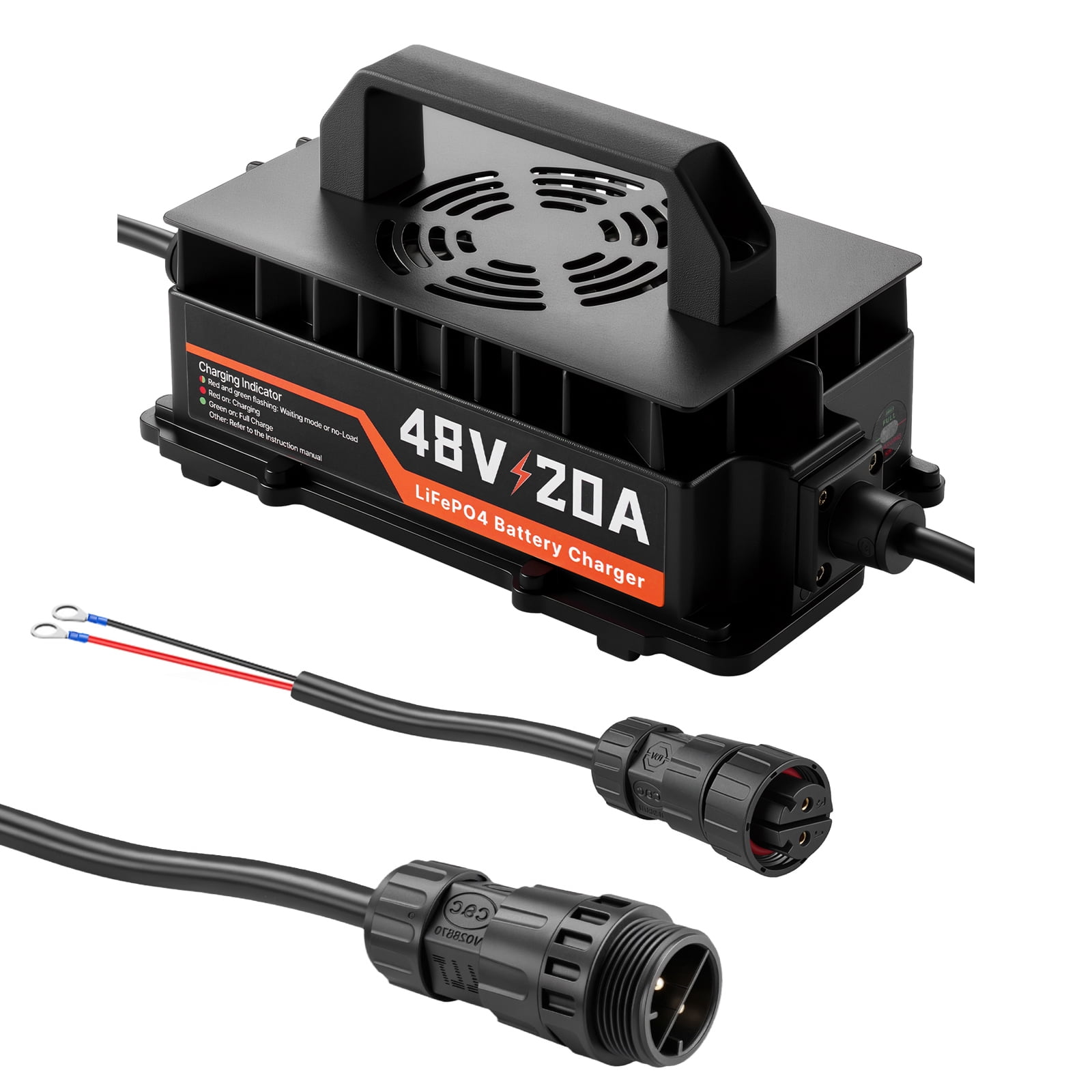 KFFKFF 48V 20A Golf Cart Battery Charger for Lithium Batteries, Durable Aluminum Shell, Trickle Charging, LED Display, Cooling System, Suitable for Forklifts, RVs, and Waterproof Design