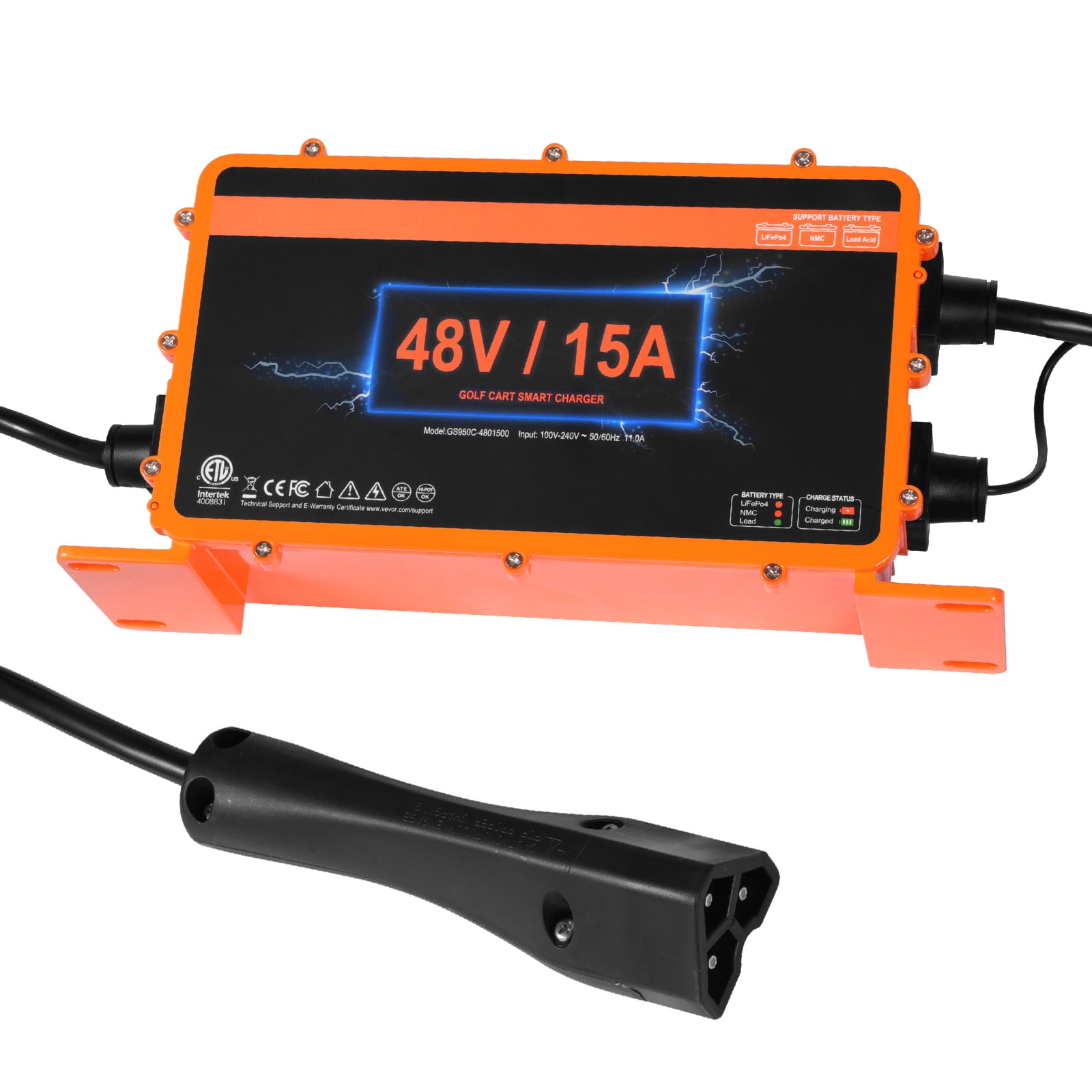 KFFKFF 48V Golf Cart Charger, 15A, Intelligent Charging with RXV Connector, Suits AGM/GEL/EFB MF Flooded NMC LiFePO4 Batteries for EZGO TXT, Water-Resistant, ETL Approved