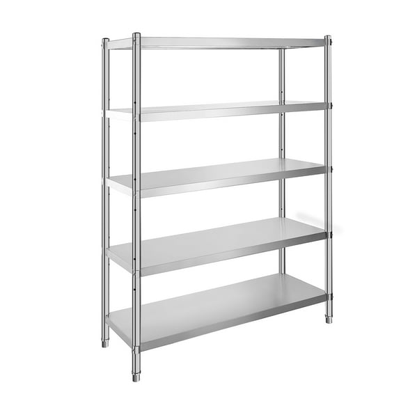 KFFKFF 48x18.5 inch 5 Stainless Steel Shelving Tier Unit Stainless Steel Heavy Duty Shelving Adjustable Shelf Storage for Kitchen Commercial Office Garage Storage 330lb per shelf